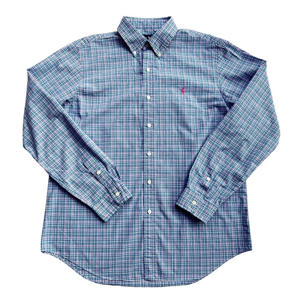 Ralph Lauren Men's Blue & Pink Plaid Button Down Shirt Size Large